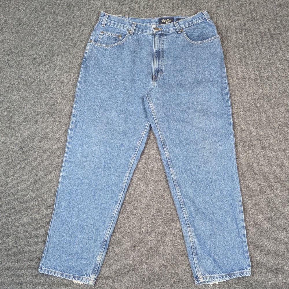 Eddie Bauer Denim Loose Fit Jeans Mens 38x30 Light Wash Blue Made in USA Vintage